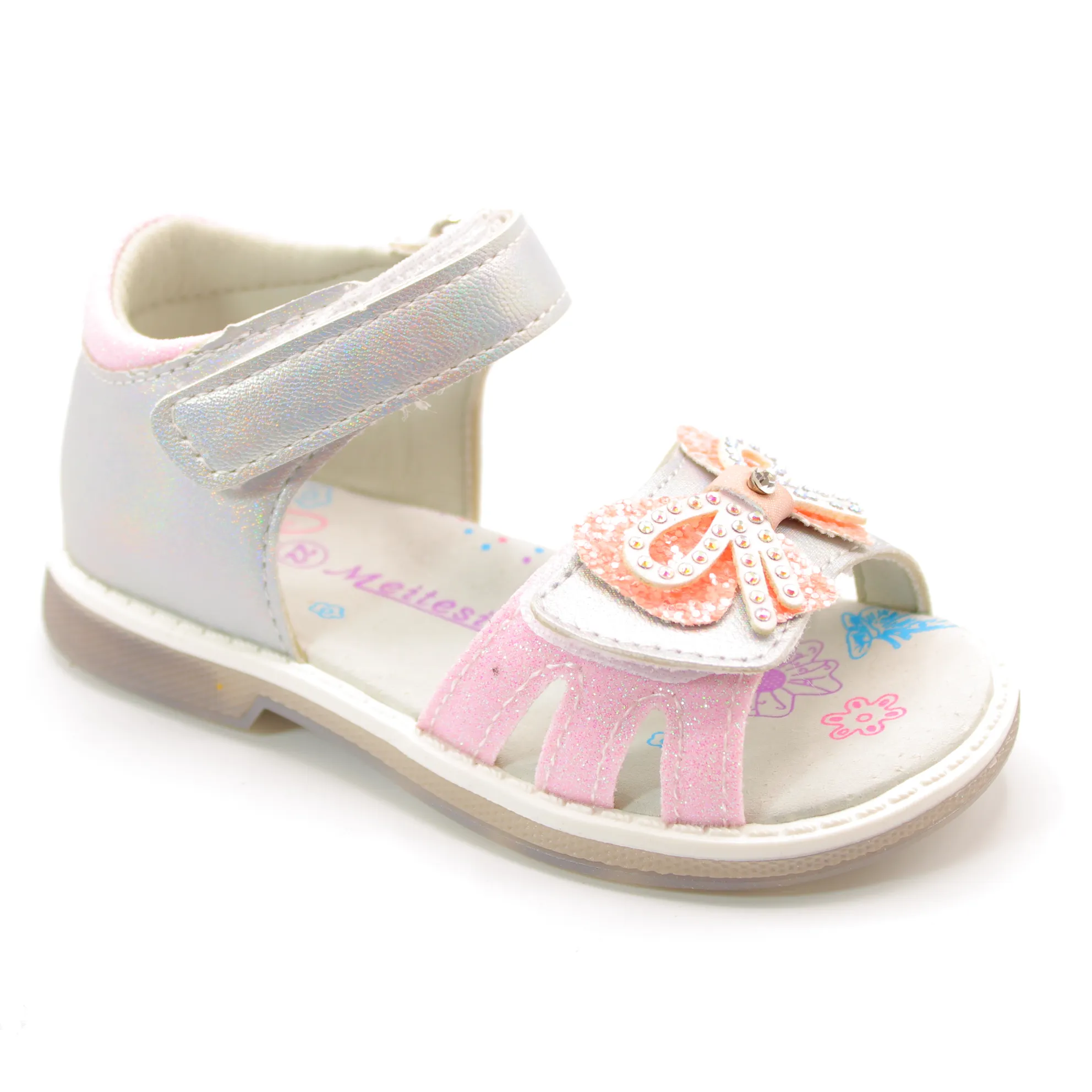 Детские летние босоножки серебряного цвета MEITESI BS06-139